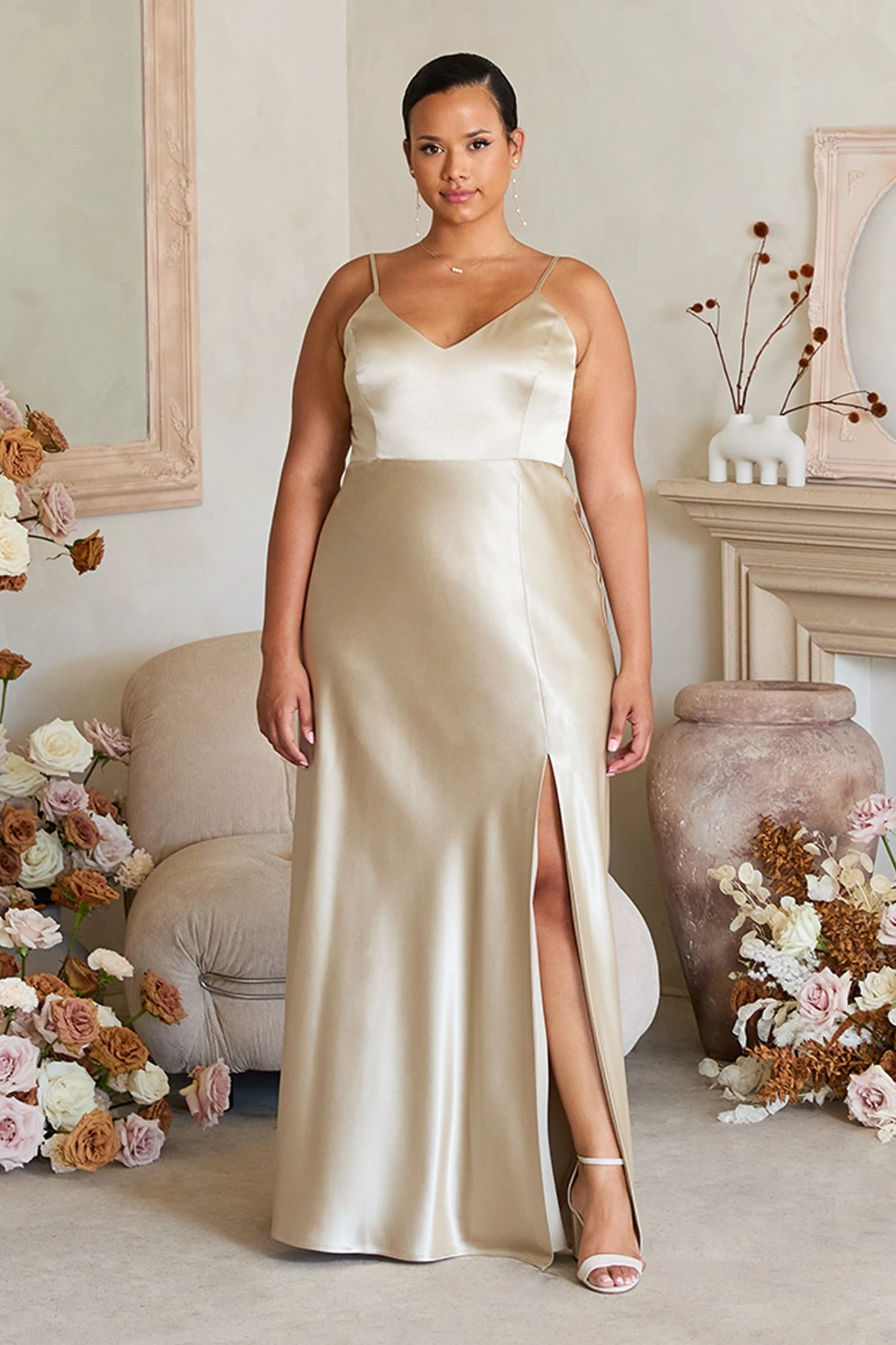 Jay Shiny Satin Dress - Neutral Champagne 11 Jay Shiny Satin Dress - Neutral Champagne - Image 9