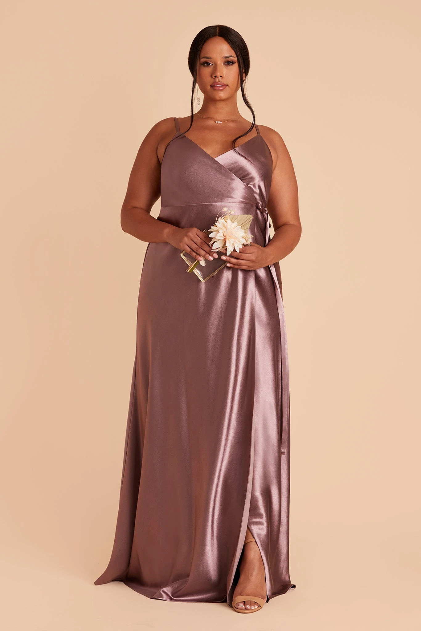 Cindy Shiny Satin Dress - Dark Mauve 11 Cindy Shiny Satin Dress - Dark Mauve - Image 9