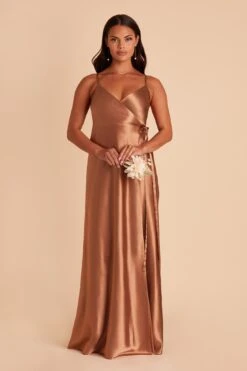 Cindy Shiny Satin Dress - Rust -Cheap Plush Attire Store BIRDY GREY CINDY SATIN BRIDESMAID DRESS RUST 01