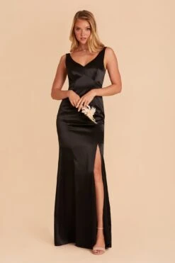 Gloria Shiny Satin Dress - Black -Cheap Plush Attire Store BIRDY GREY GLORIA SATIN BRIDESMAID DRESS BLACK 03