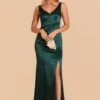 Gloria Shiny Satin Dress - Emerald