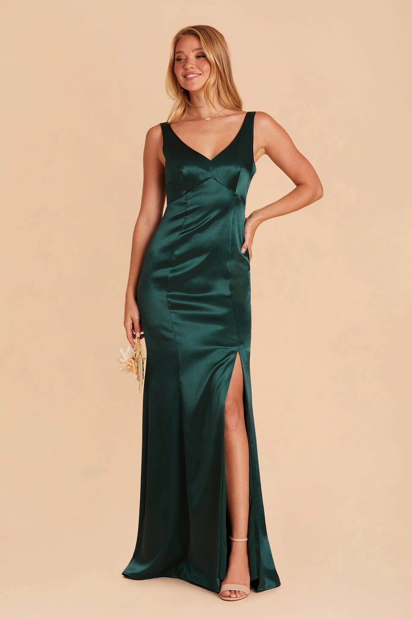 Gloria Shiny Satin Dress - Emerald 5 Gloria Shiny Satin Dress - Emerald - Image 3
