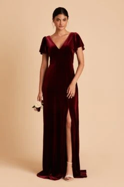 Hannah Velvet Dress - Cabernet -Cheap Plush Attire Store BIRDY GREY HANNAH VELVET BRIDESMAID DRESS CABERNET 01