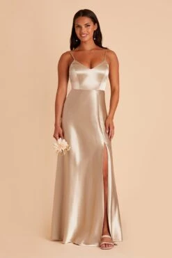 Jay Shiny Satin Dress - Neutral Champagne
