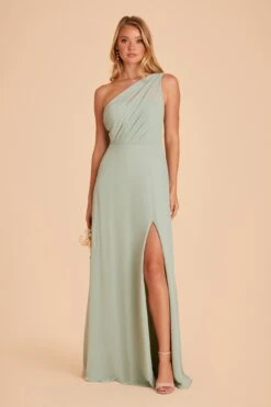 Kira Dress - Sage -Cheap Plush Attire Store BIRDY GREY KIRA SLIT CHIFFON BRIDESMAID DRESS SAGE 02