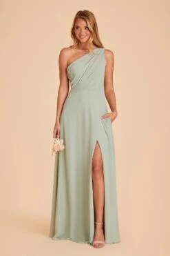 Kira Dress - Sage -Cheap Plush Attire Store BIRDY GREY KIRA SLIT CHIFFON BRIDESMAID DRESS SAGE 04