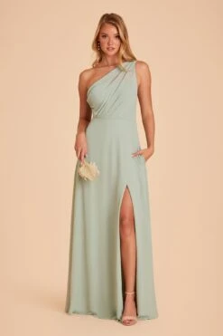 Kira Dress - Sage -Cheap Plush Attire Store BIRDY GREY KIRA SLIT CHIFFON BRIDESMAID DRESS SAGE 05