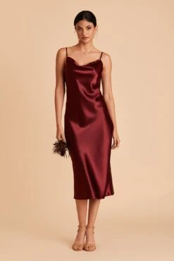 Lisa Shiny Satin Midi Dress - Cabernet