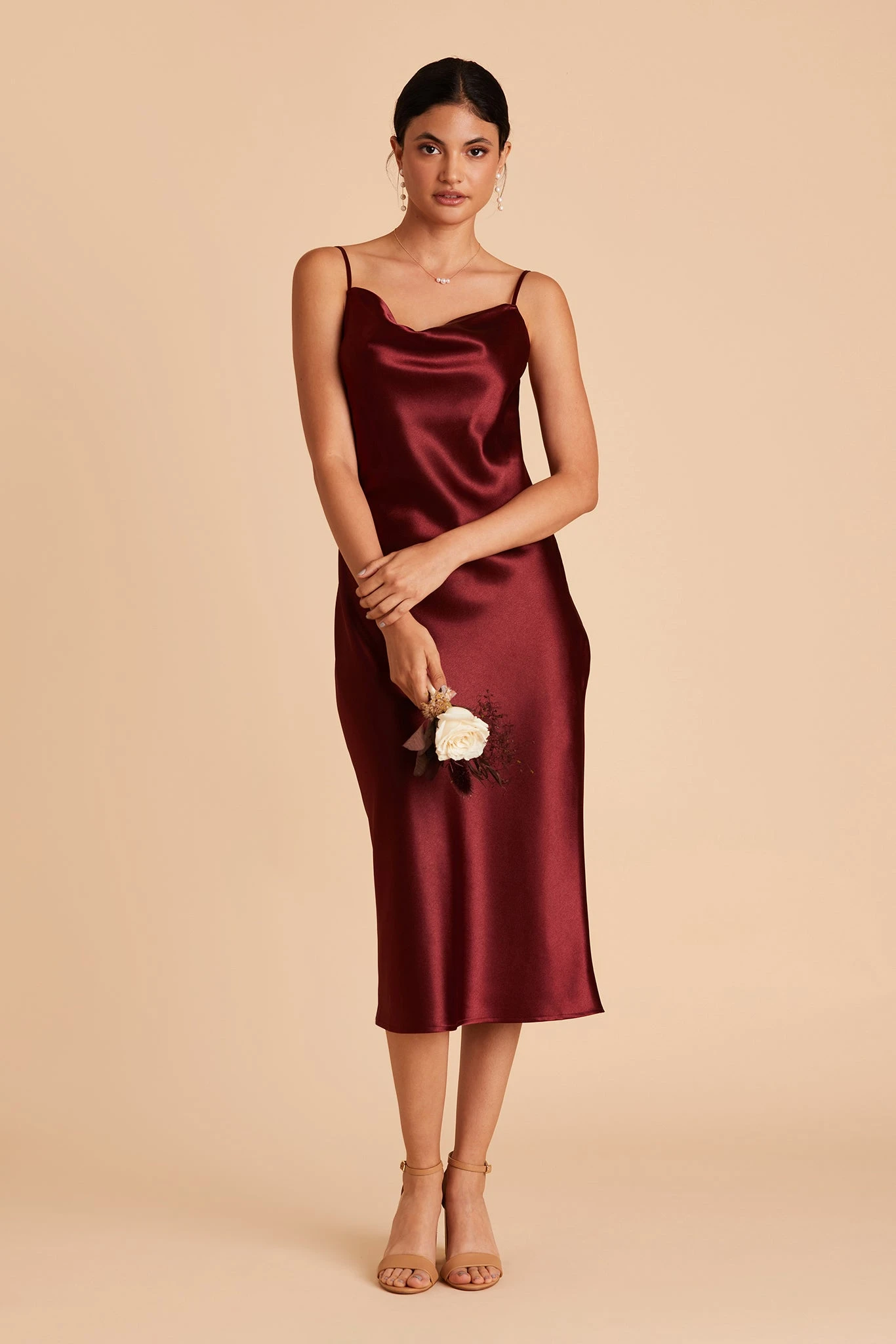 Lisa Shiny Satin Midi Dress - Cabernet 5 Lisa Shiny Satin Midi Dress - Cabernet - Image 3