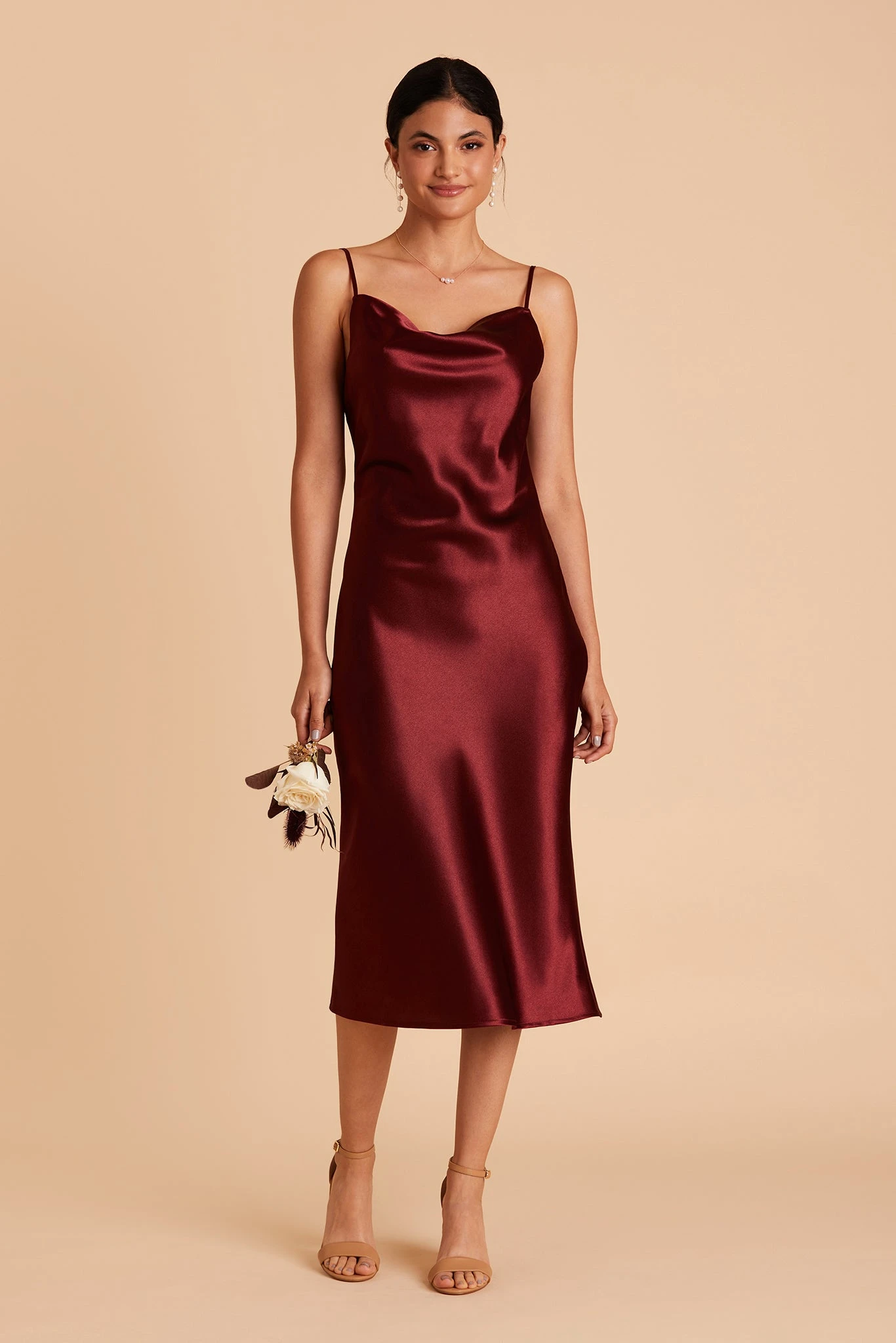 Lisa Shiny Satin Midi Dress - Cabernet 6 Lisa Shiny Satin Midi Dress - Cabernet - Image 4