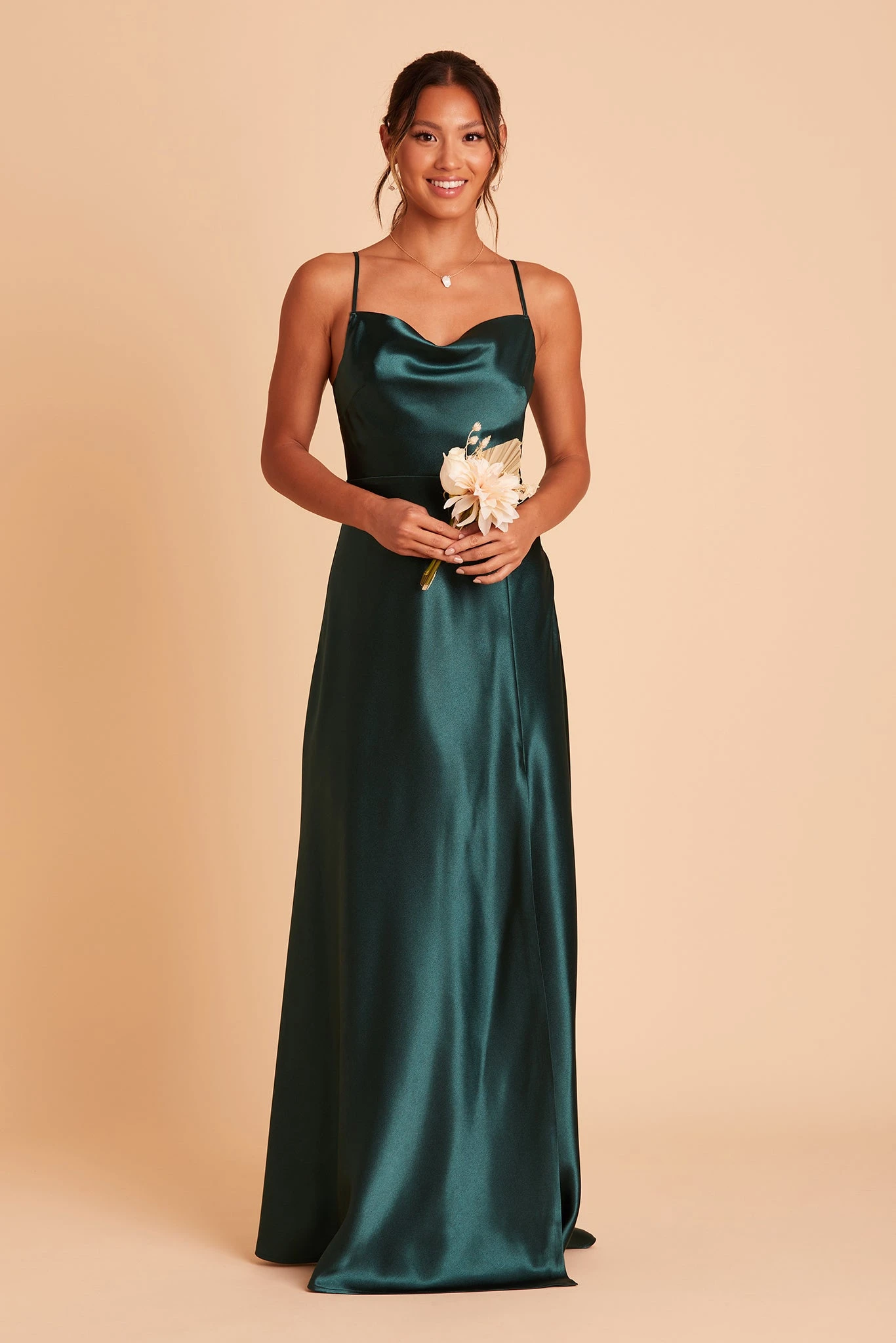 Lisa Long Shiny Satin Dress - Emerald 8 Lisa Long Shiny Satin Dress - Emerald - Image 6