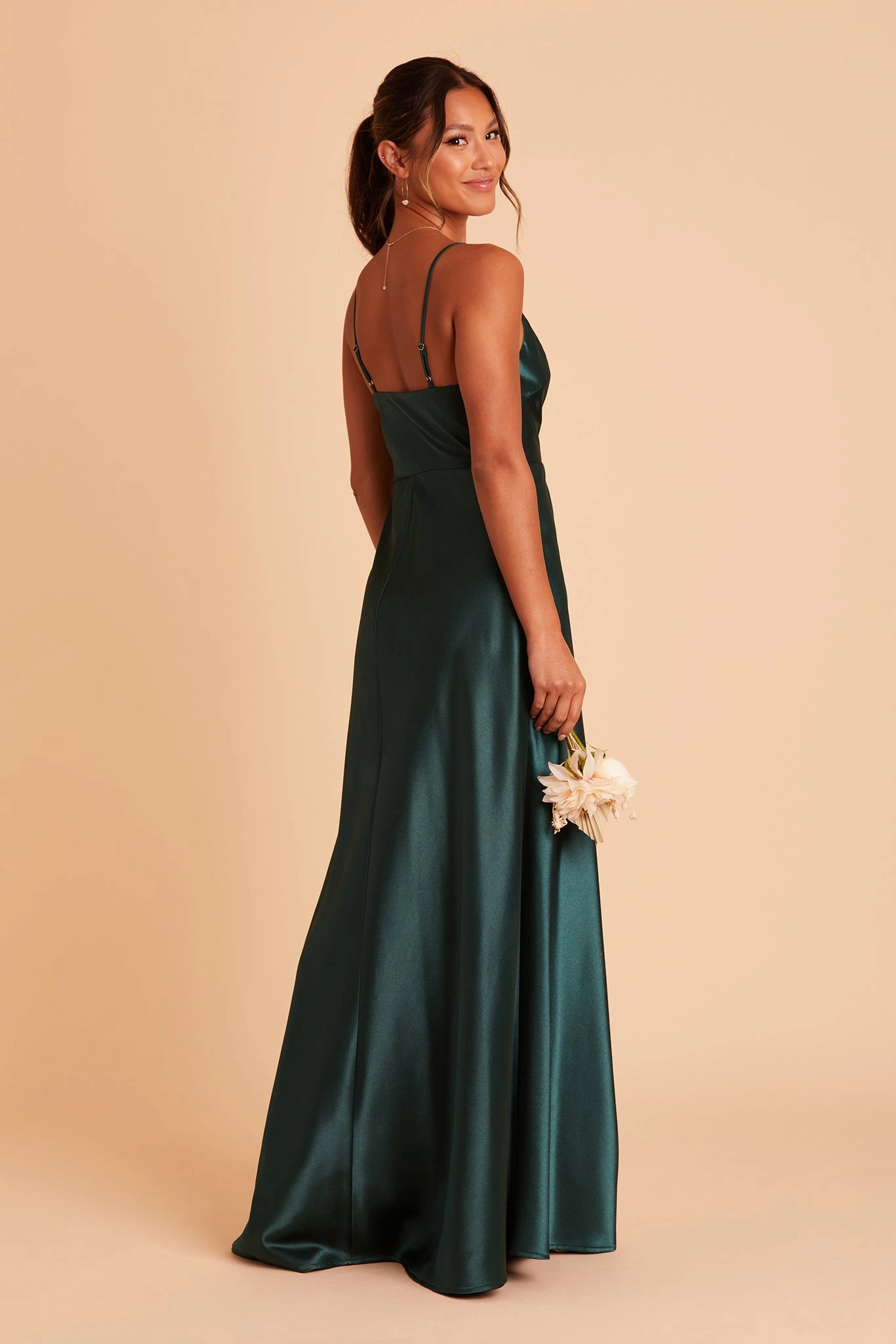 Lisa Long Shiny Satin Dress - Emerald 9 Lisa Long Shiny Satin Dress - Emerald - Image 7