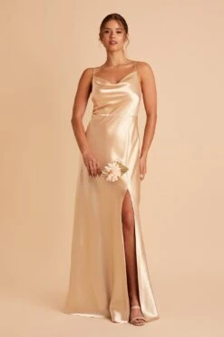 Lisa Long Shiny Satin Dress - Gold -Cheap Plush Attire Store BIRDY GREY LISA BRIDESMAID DRESS GOLD 04 6052f6a5 979e 4e4e aed3 88bd83d76110