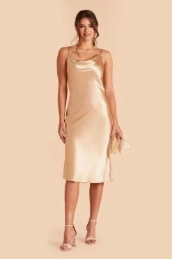 Lisa Shiny Satin Midi Dress - Gold