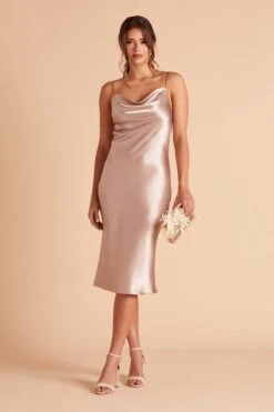 Lisa Shiny Satin Midi Dress - Taupe -Cheap Plush Attire Store BIRDY GREY LISA MIDI BRIDESMAID DRESS TAUPE 05