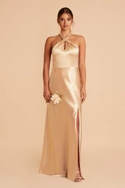 Monica Shiny Satin Dress - Gold