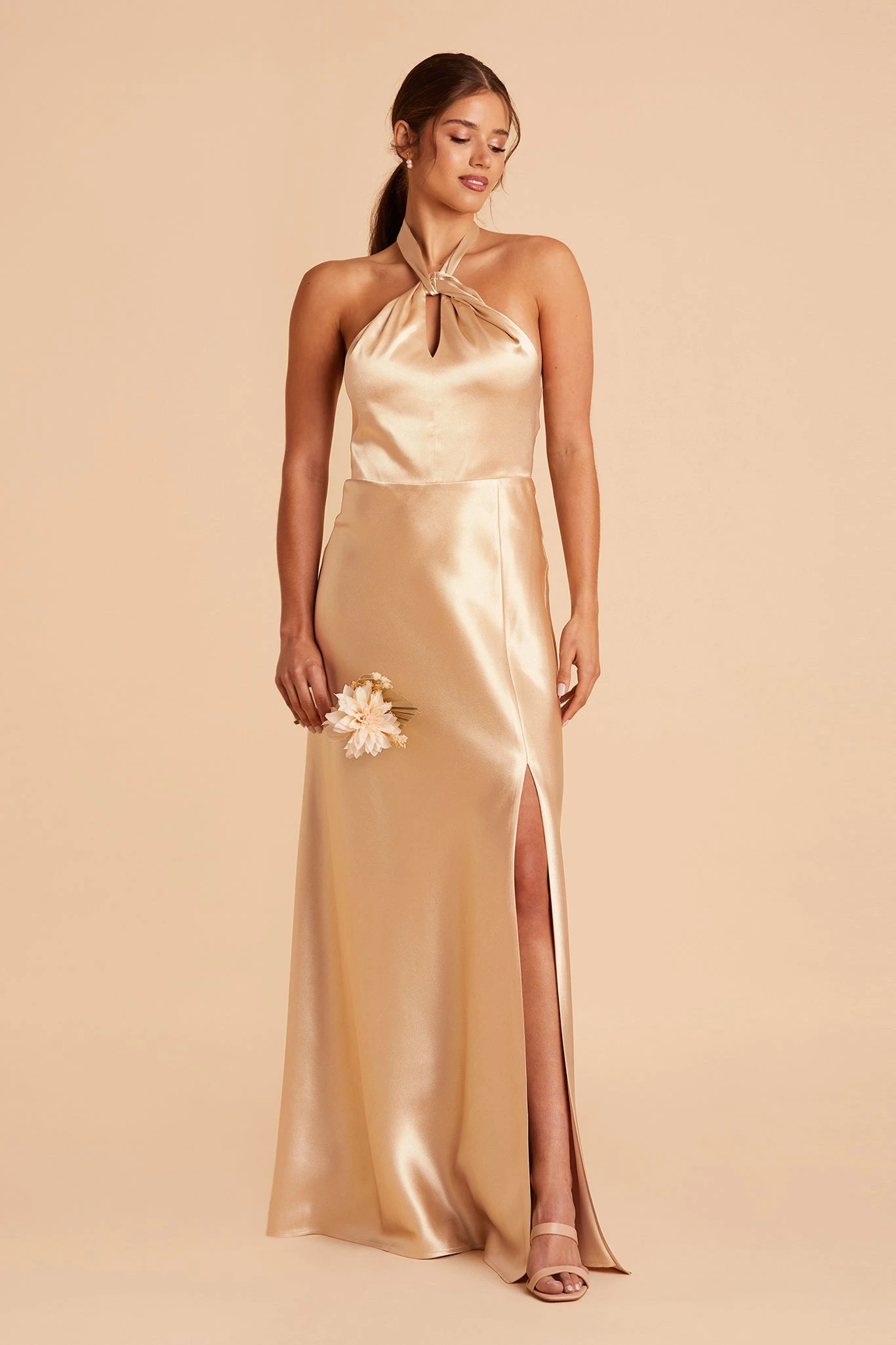 Monica Shiny Satin Dress - Gold 6 Monica Shiny Satin Dress - Gold - Image 4