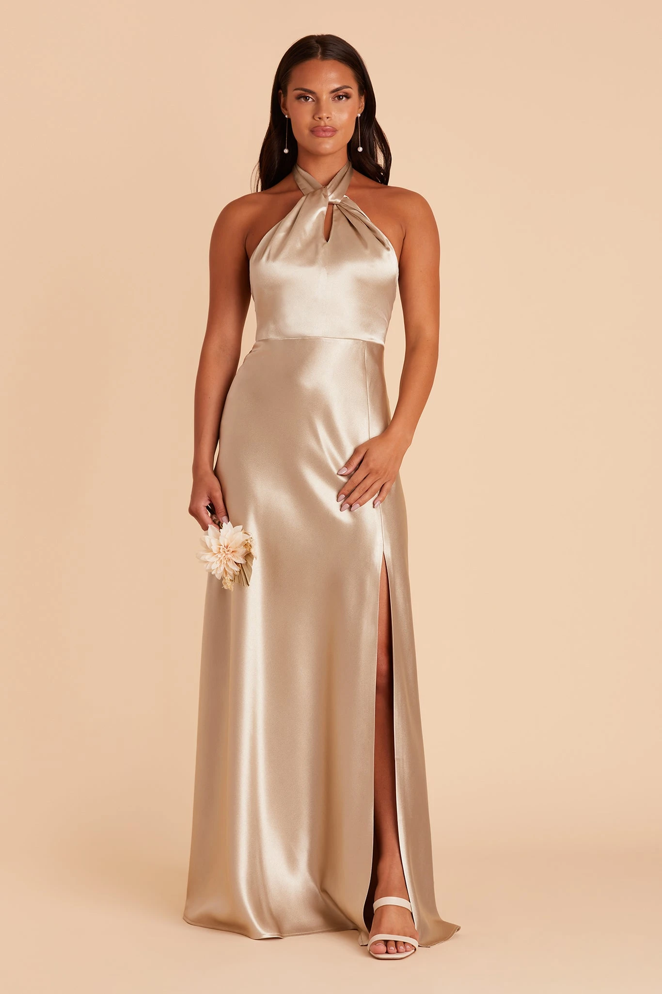 Monica Shiny Satin Dress - Neutral Champagne 6 Monica Shiny Satin Dress - Neutral Champagne - Image 4