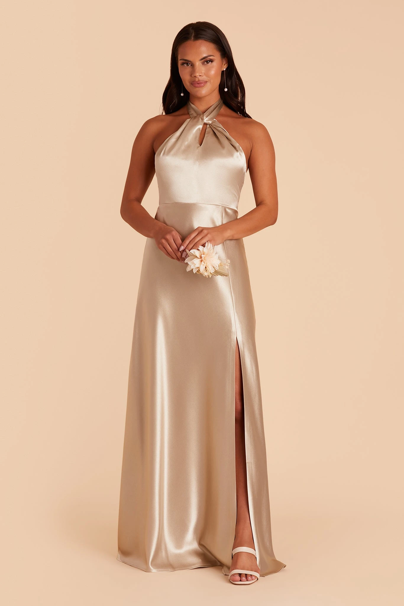 Monica Shiny Satin Dress - Neutral Champagne 7 Monica Shiny Satin Dress - Neutral Champagne - Image 5