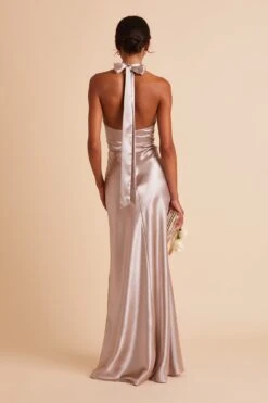 Monica Shiny Satin Dress - Taupe -Cheap Plush Attire Store BIRDY GREY MONICA SLIT BRIDESMAID DRESS TAUPE 07