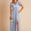 Hannah Empire Dress - Dusty Blue 2 Hannah Empire Dress - Dusty Blue -Cheap Plush Attire Store HANNAHEMPIRE DUSTYBLUE Front