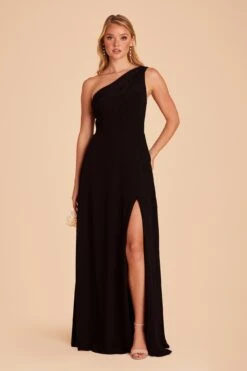 Kira Dress - Black -Cheap Plush Attire Store black kira slit bridesmaid dress 02