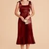 Eugenia Shiny Satin Convertible Midi Dress - Cabernet