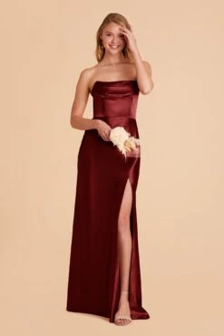 Mia Shiny Satin Convertible Dress - Cabernet
