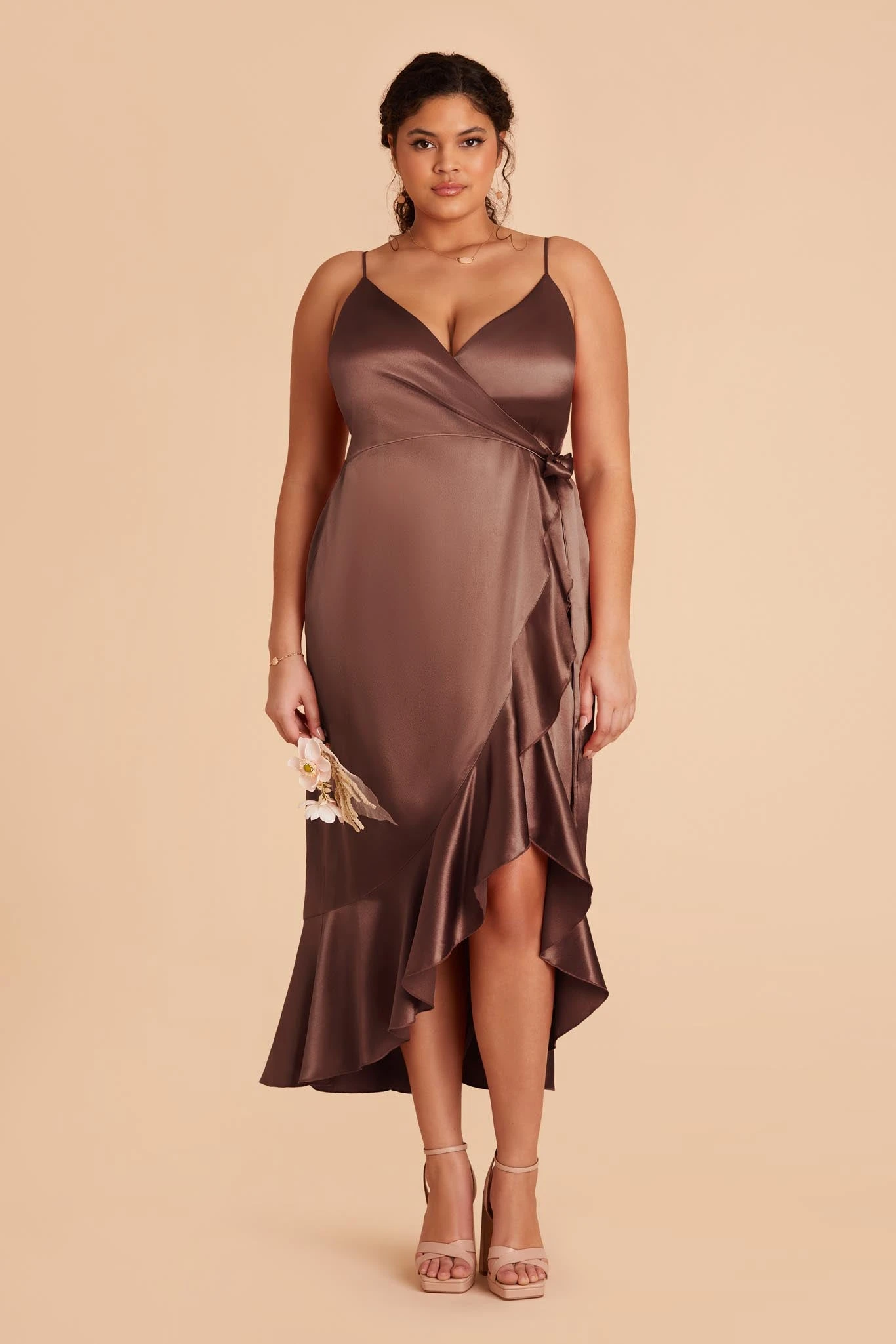 YC Shiny Satin Midi Dress - Chocolate Brown 4 YC Shiny Satin Midi Dress - Chocolate Brown - Image 2