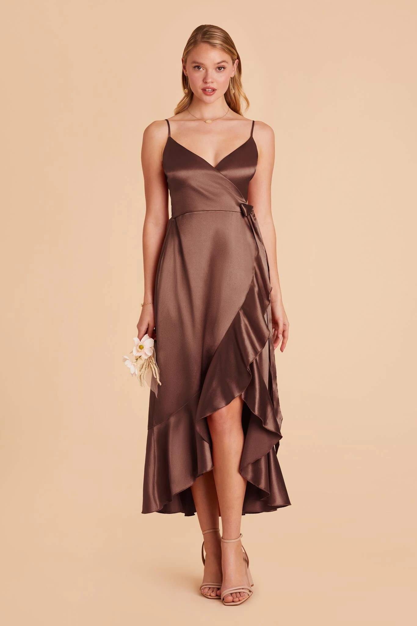 YC Shiny Satin Midi Dress - Chocolate Brown 3 YC Shiny Satin Midi Dress - Chocolate Brown