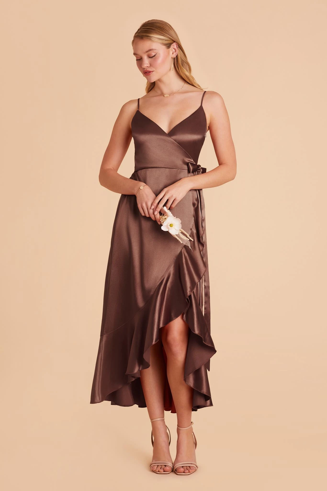 YC Shiny Satin Midi Dress - Chocolate Brown 6 YC Shiny Satin Midi Dress - Chocolate Brown - Image 4