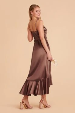 YC Shiny Satin Midi Dress - Chocolate Brown 12 YC Shiny Satin Midi Dress - Chocolate Brown -Cheap Plush Attire Store chocolate brown yc satin bridesmaid dress 04