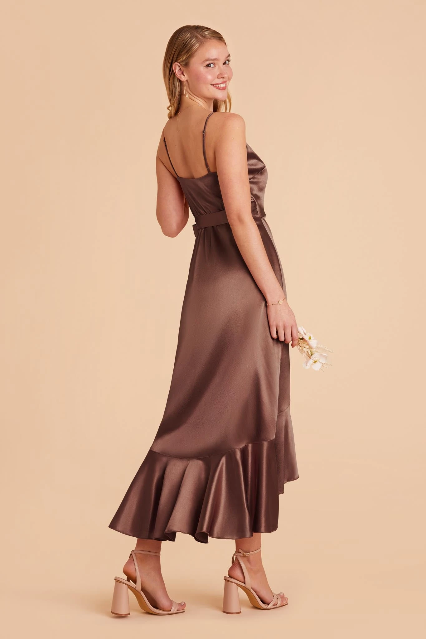 YC Shiny Satin Midi Dress - Chocolate Brown 7 YC Shiny Satin Midi Dress - Chocolate Brown - Image 5