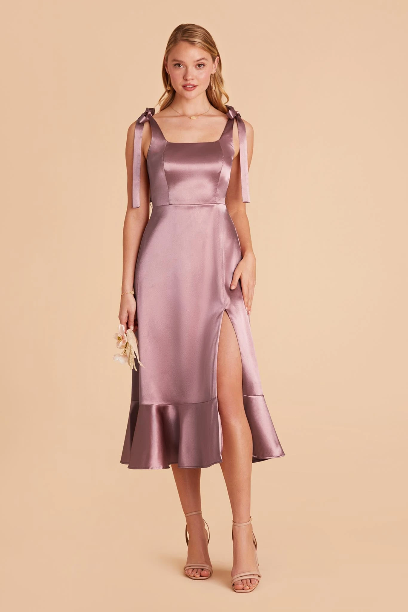 Eugenia Shiny Satin Convertible Midi Dress - Dark Mauve 5 Eugenia Shiny Satin Convertible Midi Dress - Dark Mauve - Image 3