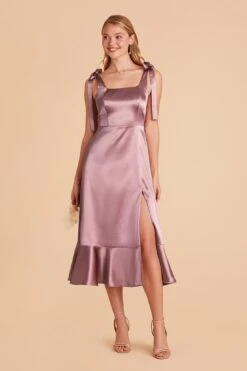 Eugenia Shiny Satin Convertible Midi Dress - Dark Mauve 14 Eugenia Shiny Satin Convertible Midi Dress - Dark Mauve -Cheap Plush Attire Store dark mauve eugenia convertible satin bridesmaid dress 02