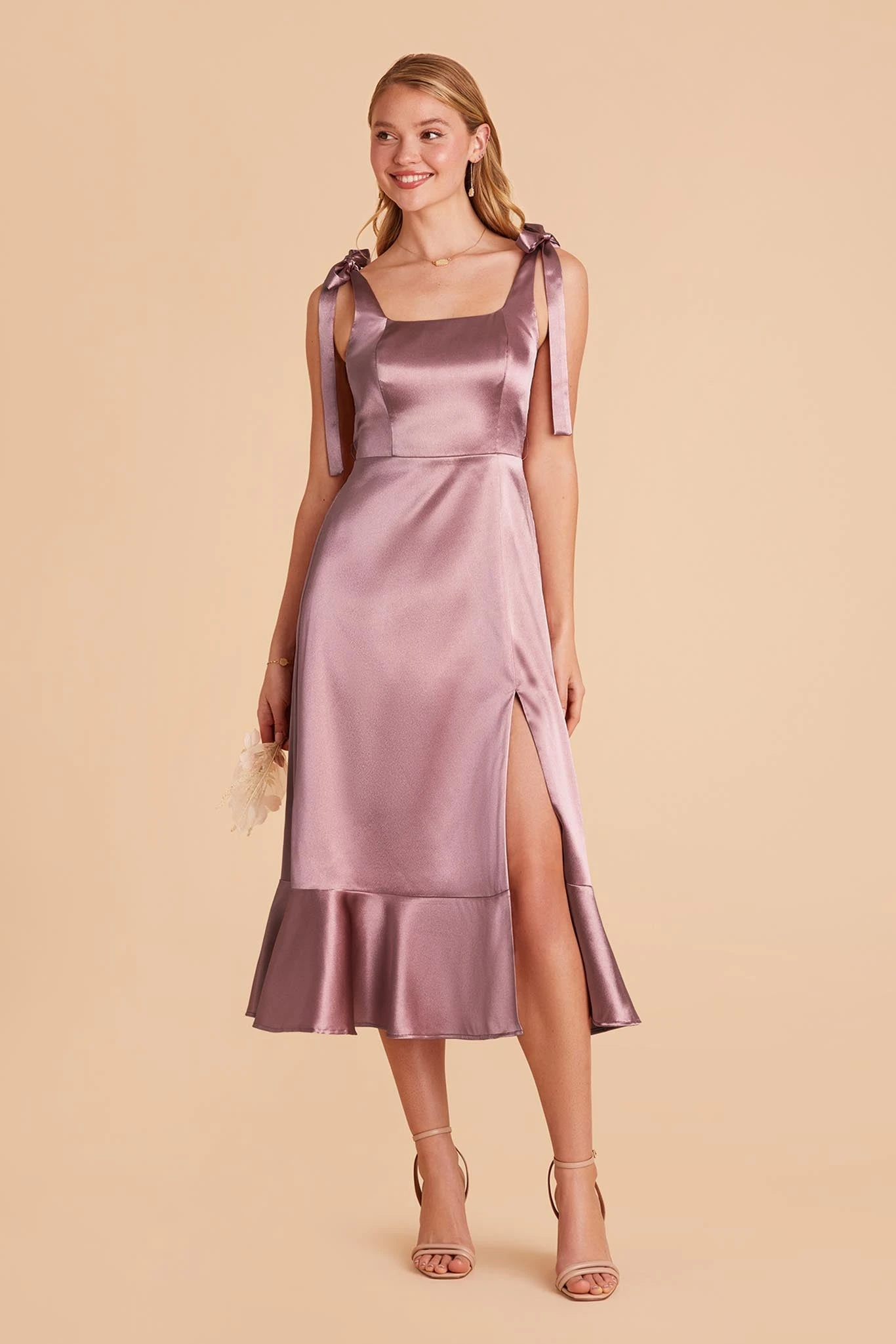 Eugenia Shiny Satin Convertible Midi Dress - Dark Mauve 6 Eugenia Shiny Satin Convertible Midi Dress - Dark Mauve - Image 4