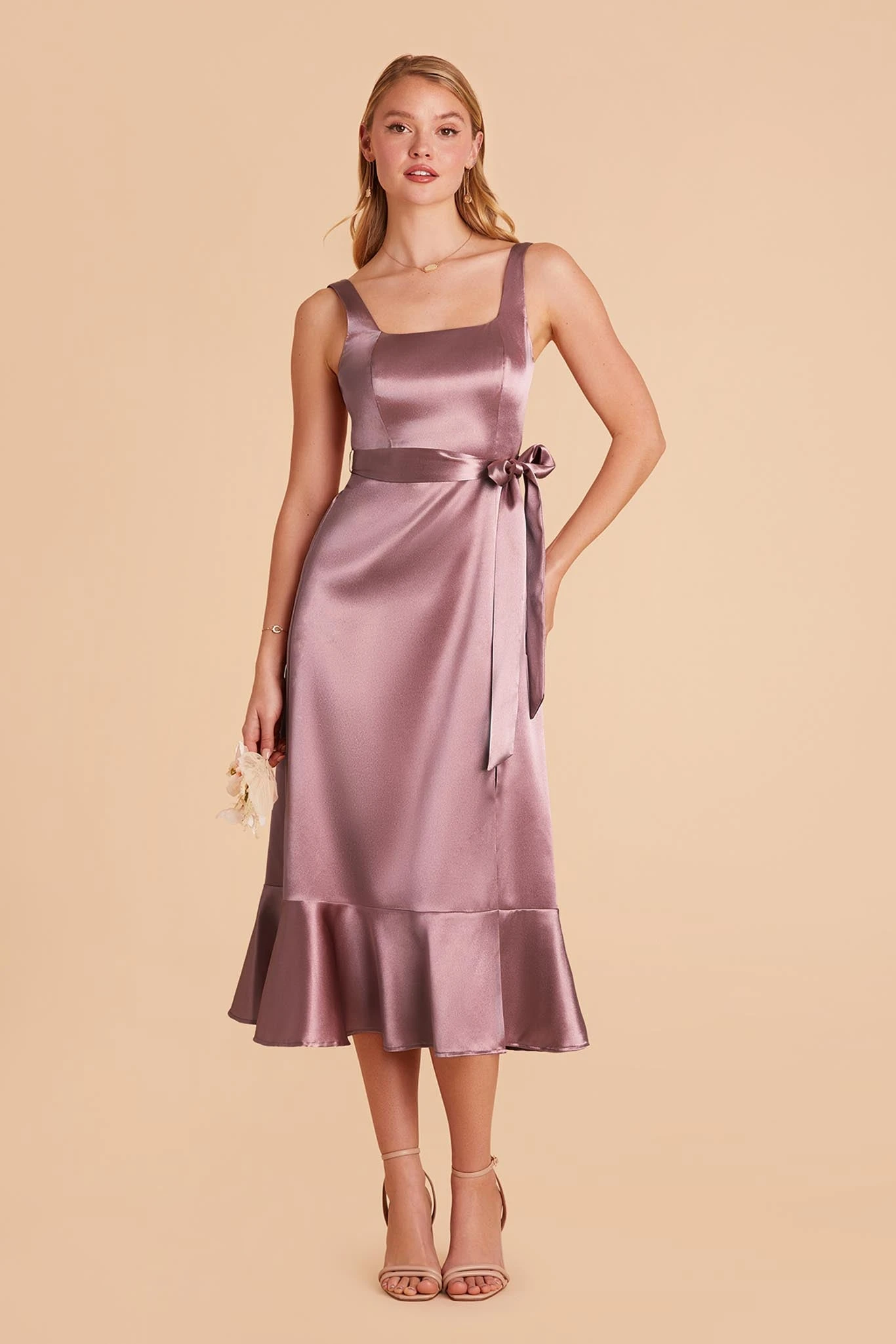 Eugenia Shiny Satin Convertible Midi Dress - Dark Mauve 3 Eugenia Shiny Satin Convertible Midi Dress - Dark Mauve