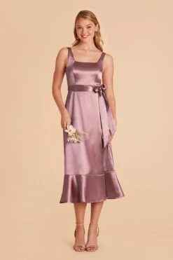 Eugenia Shiny Satin Convertible Midi Dress - Dark Mauve 15 Eugenia Shiny Satin Convertible Midi Dress - Dark Mauve -Cheap Plush Attire Store dark mauve eugenia convertible satin bridesmaid dress 04