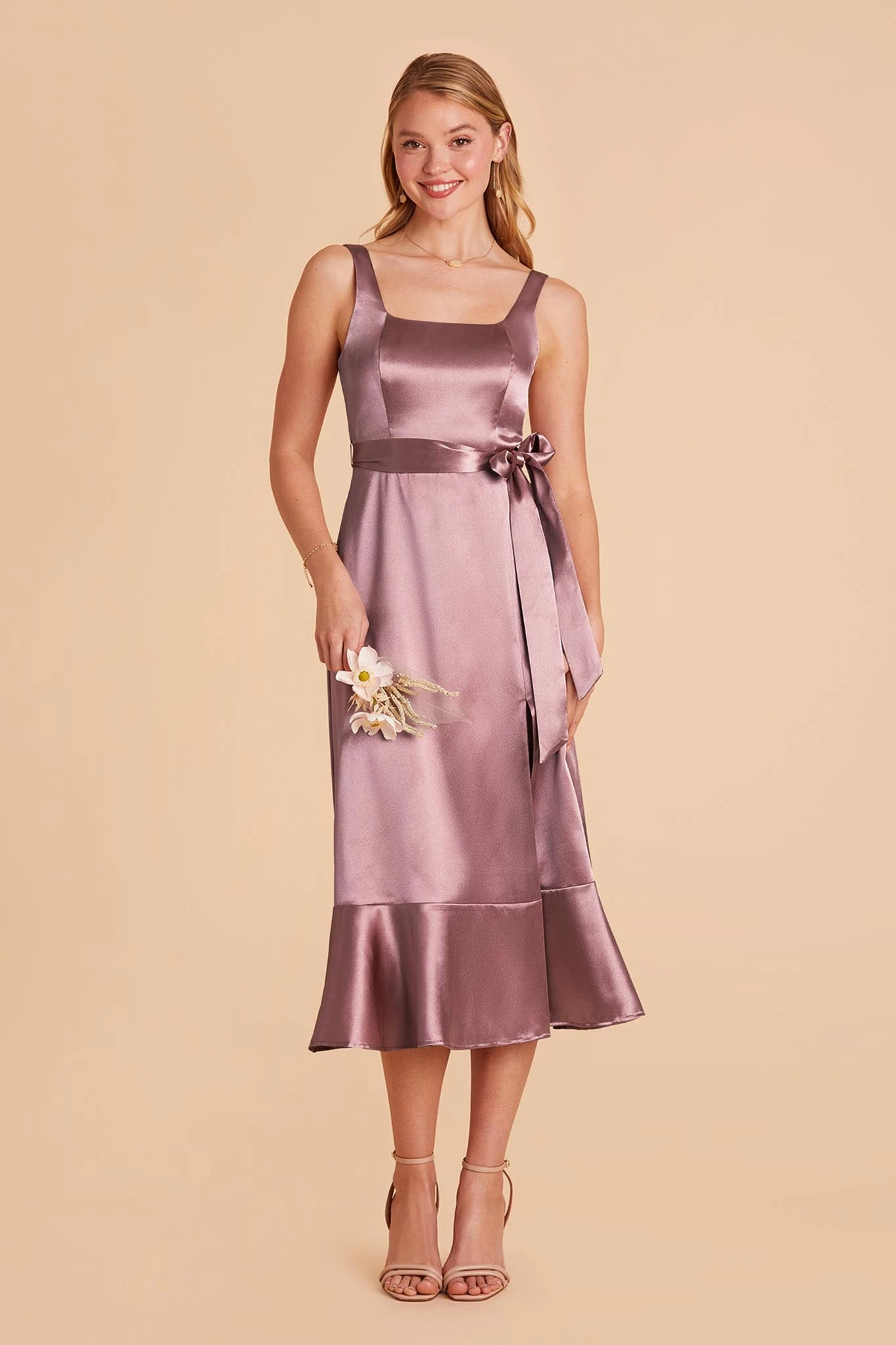 Eugenia Shiny Satin Convertible Midi Dress - Dark Mauve 7 Eugenia Shiny Satin Convertible Midi Dress - Dark Mauve - Image 5