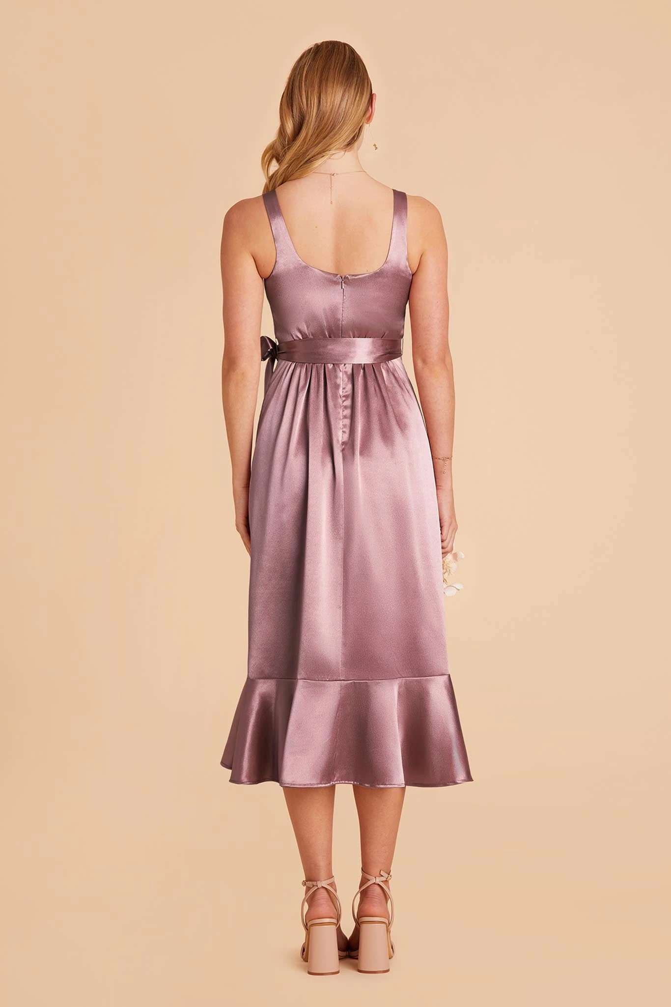 Eugenia Shiny Satin Convertible Midi Dress - Dark Mauve 8 Eugenia Shiny Satin Convertible Midi Dress - Dark Mauve - Image 6
