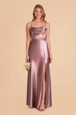 Mia Shiny Satin Convertible Dress - Dark Mauve