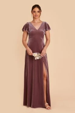 Hannah Velvet Dress - Desert Rose -Cheap Plush Attire Store desert rose hannah velvet bridesmaid dress 01
