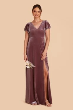 Hannah Velvet Dress - Desert Rose -Cheap Plush Attire Store desert rose hannah velvet bridesmaid dress 03