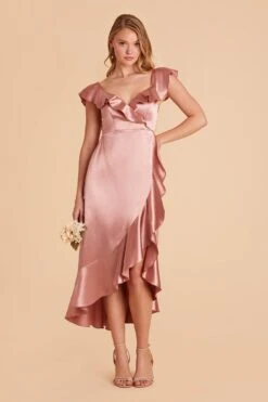James Shiny Satin Midi Dress - Desert Rose -Cheap Plush Attire Store desert rose james satin bridesmaid dress 07