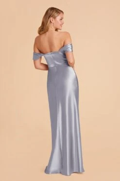 Mia Shiny Satin Convertible Dress - Dusty Blue -Cheap Plush Attire Store dusty blue mia convertible satin bridesmaid dress 04