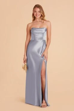 Mia Shiny Satin Convertible Dress - Dusty Blue -Cheap Plush Attire Store dusty blue mia convertible satin bridesmaid dress 05