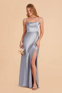 Mia Shiny Satin Convertible Dress - Dusty Blue -Cheap Plush Attire Store dusty blue mia convertible satin bridesmaid dress 06