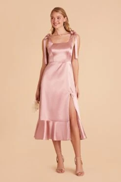 Eugenia Shiny Satin Convertible Midi Dress - English Rose -Cheap Plush Attire Store english rose eugenia convertible satin bridesmaid dress 02