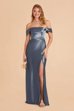 Mia Shiny Satin Convertible Dress - French Blue -Cheap Plush Attire Store french blue mia satin bridesmaid dress 01