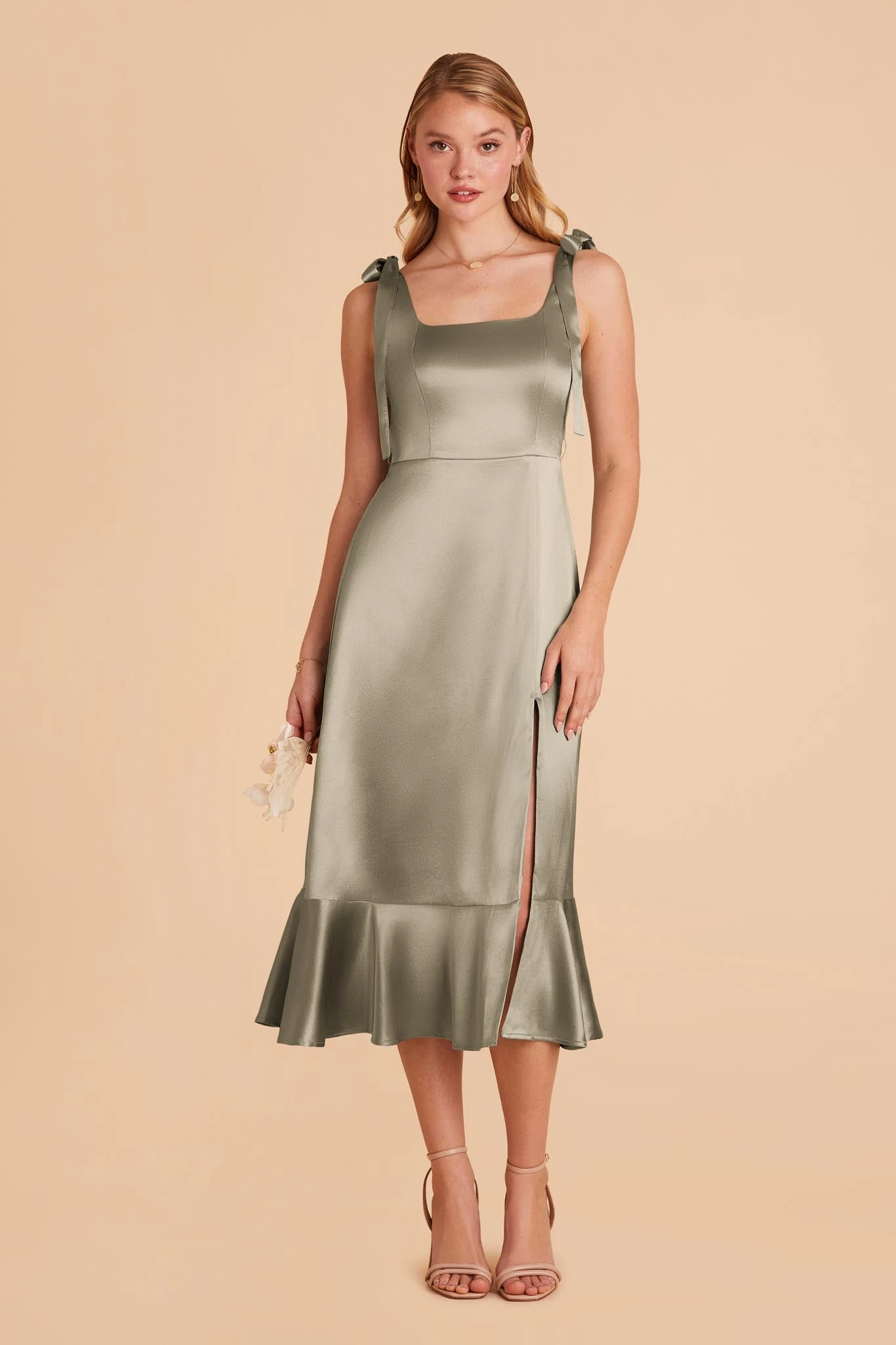 Eugenia Shiny Satin Convertible Midi Dress - Moss Green 7 Eugenia Shiny Satin Convertible Midi Dress - Moss Green - Image 5